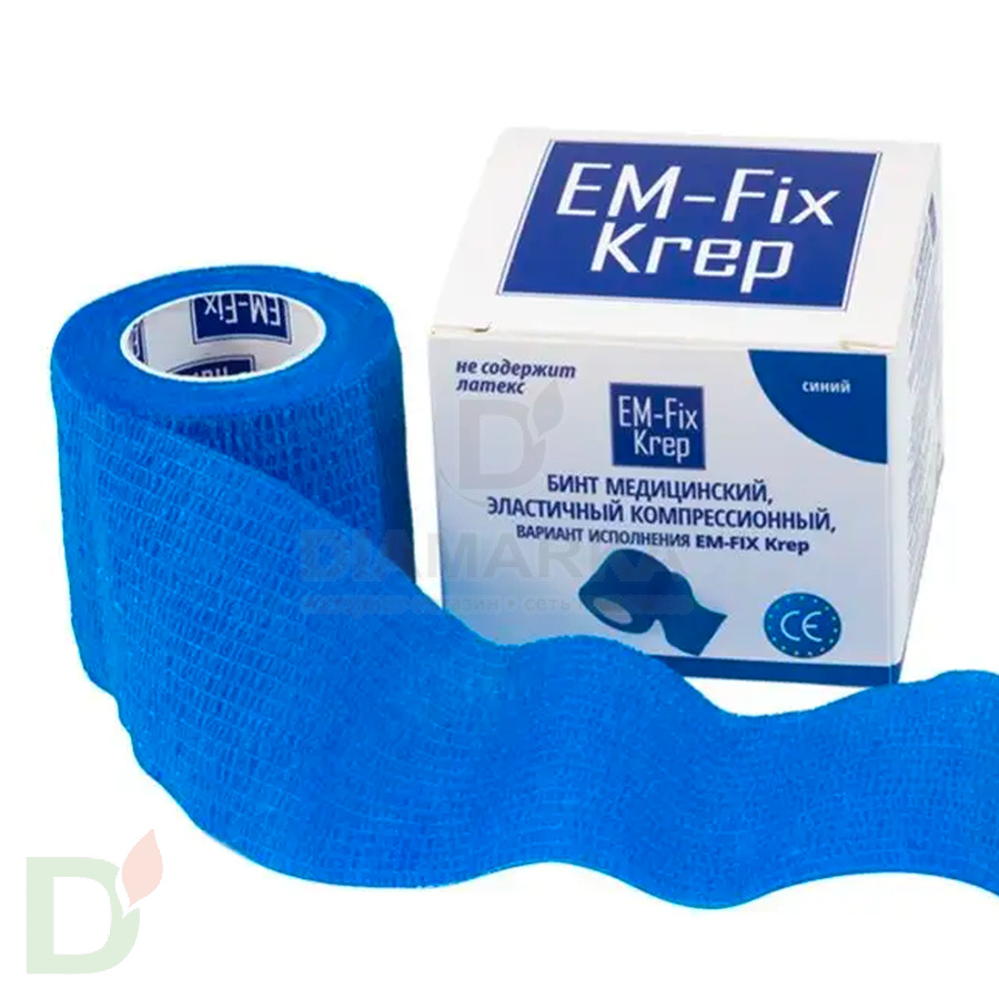 Бинт эластичный когезивный EM-fix krep Синий, 5 см х 4,5 м в Волгограде