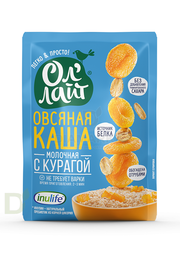 Каша овсяная молочная ОлЛайт Курага, 40гр