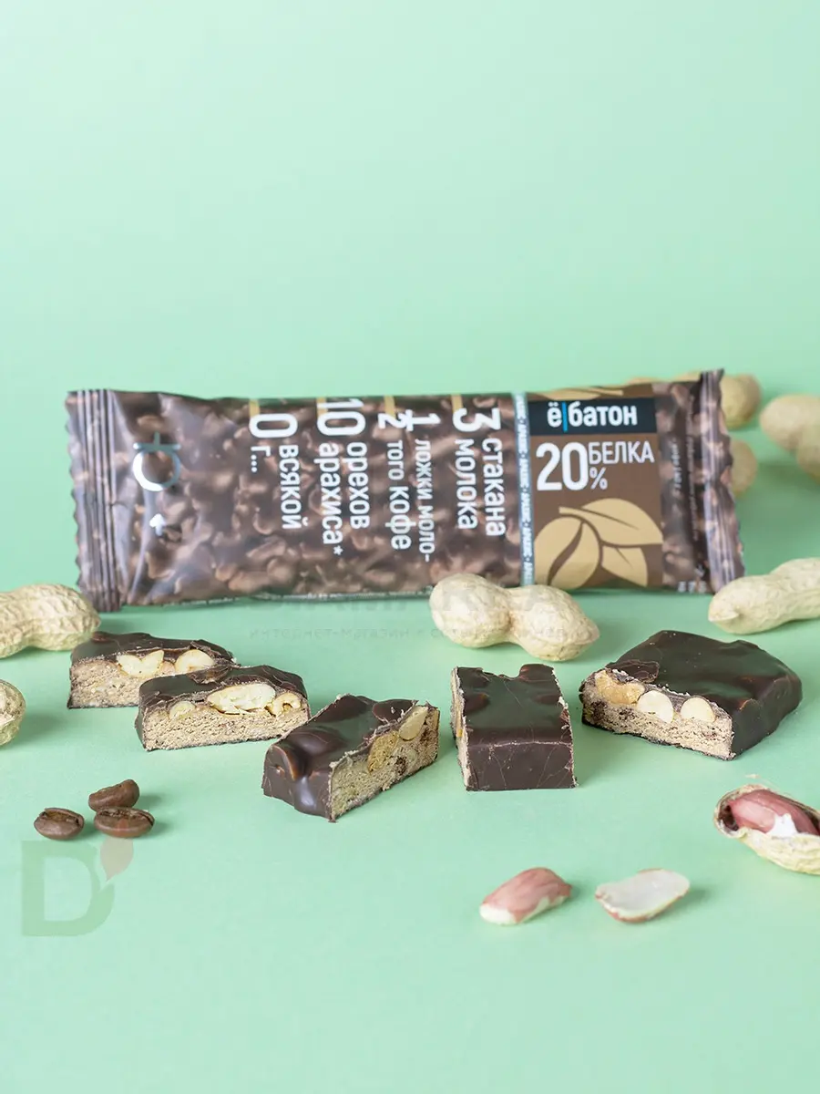 Батончик протеиновый Ё/батон "Арахис-Кофе" в шоколадной глазури 40гр в Волгограде