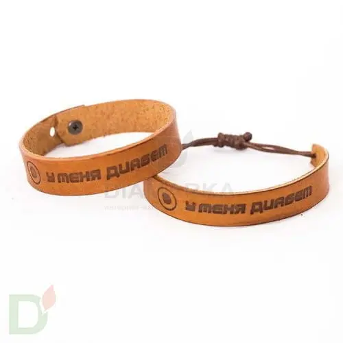 Браслет кожаный "У меня диабет" на завязках (детский-подростковый) в Волгограде