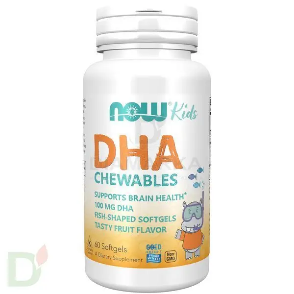 Витамины NOW Омега-3 детская для улучшения памяти и внимания, жевательные пастилки, 1000DHA, 60 шт в Волгограде